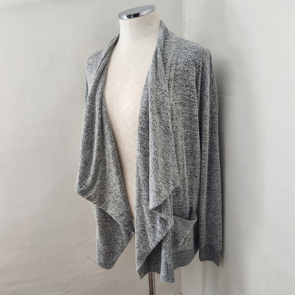Lucky Brand Womens Grey Space Dye Waterfall Drape Front Cardigan Sweater Small - Picture 5 of 5